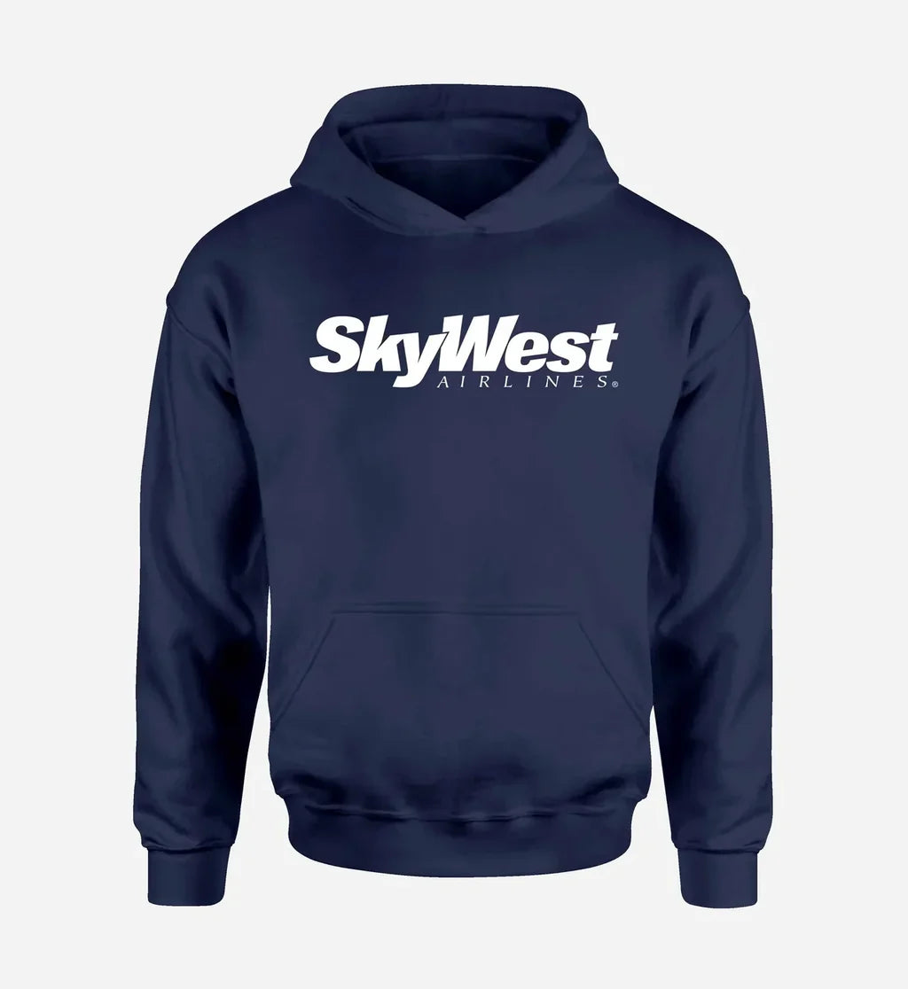Skywest Airlines logo printed on navy blue hoodie