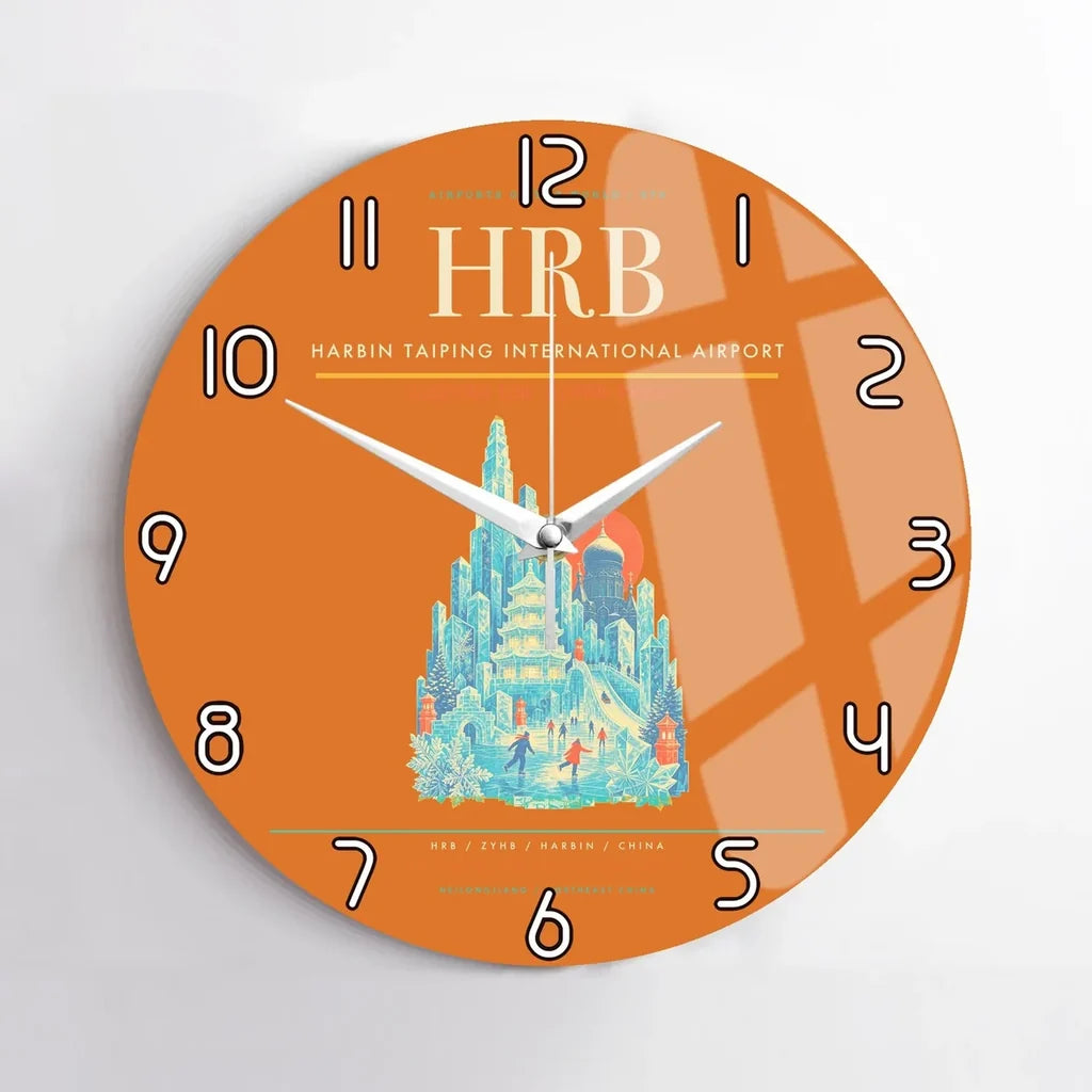 Harbin Taiping International Airport (HRB) design on orange no frame wall clock