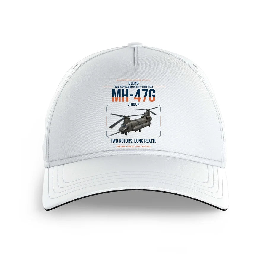 Boeing MH-47G Chinook design on white printed hat