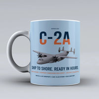 Thumbnail for C-2A Greyhound design on light blue ceramic mug, double-side print