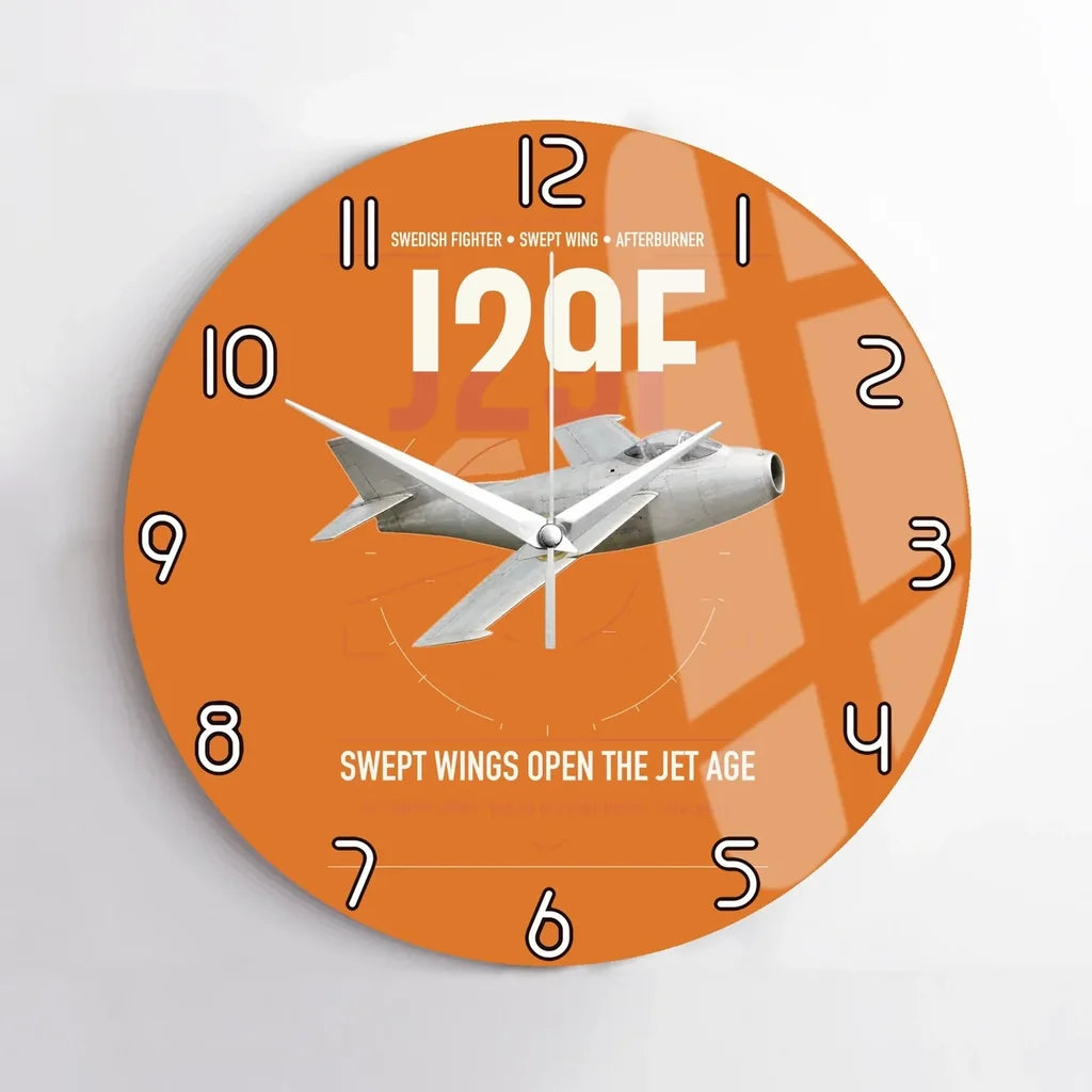 Saab J 29F Tunnan design on orange no frame wall clock