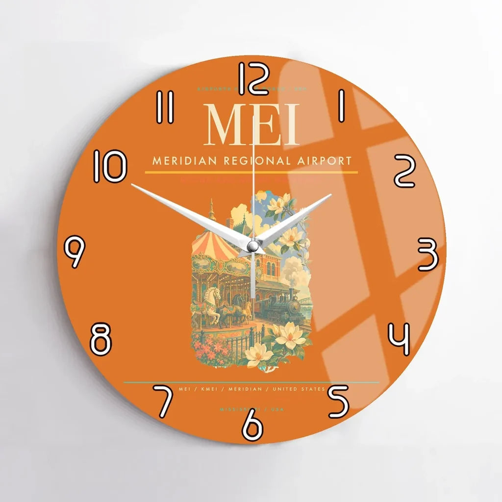 Meridian Regional Airport (MEI) design on orange no frame wall clock