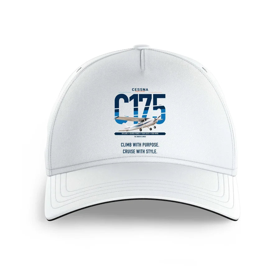 Cessna 175 Skylark design on white printed hat