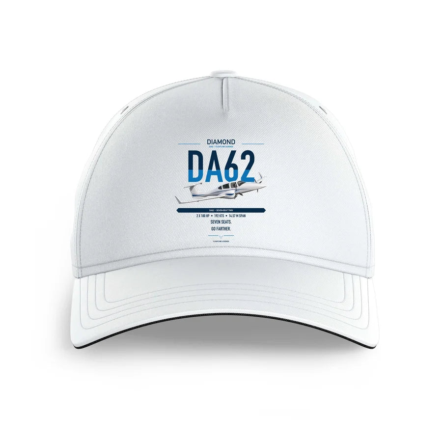 Diamond DA62 design on white printed hat