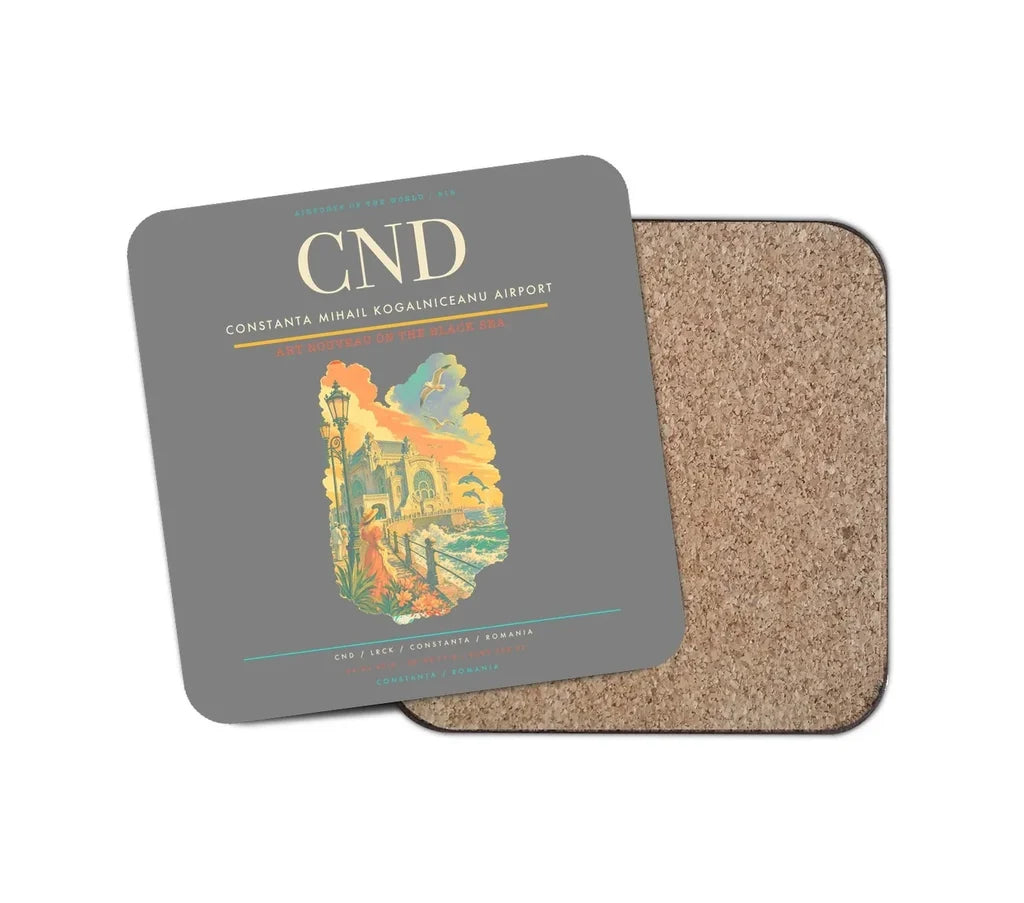 Constanta Mihail Kogalniceanu Airport (CND) design on gray 1 piece coaster
