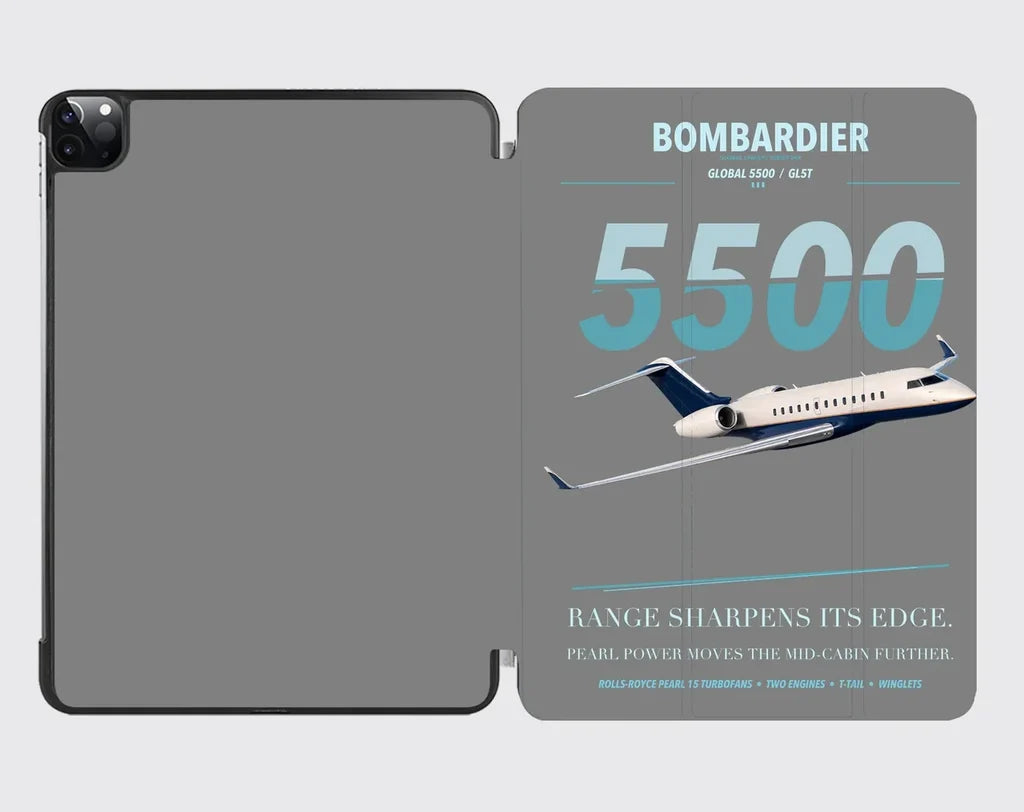Bombardier Global 5500 design on gray ipad tablet case