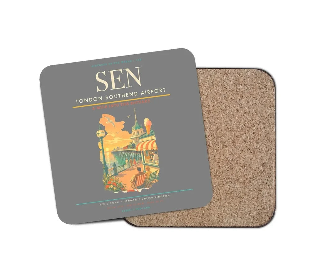 London Southend Airport (SEN) design on gray 1 piece coaster