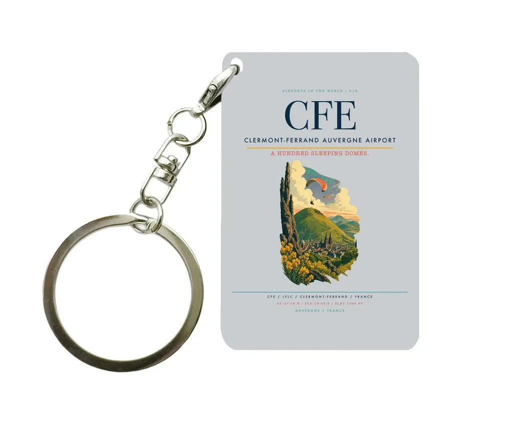 Clermont-Ferrand Auvergne Airport (CFE) design on light gray key chain