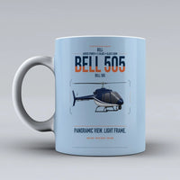Thumbnail for Bell 505 design on light blue ceramic mug, double-side print