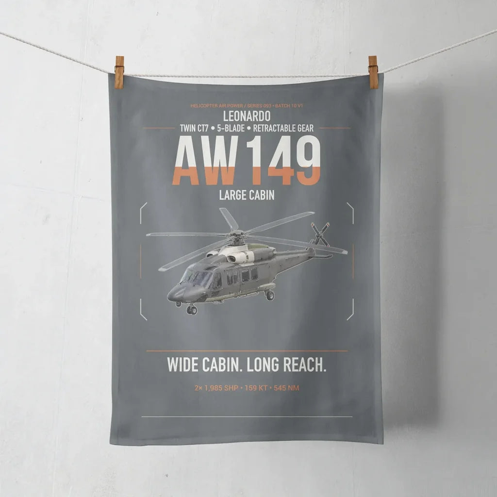 Leonardo AW149 design on gray towel
