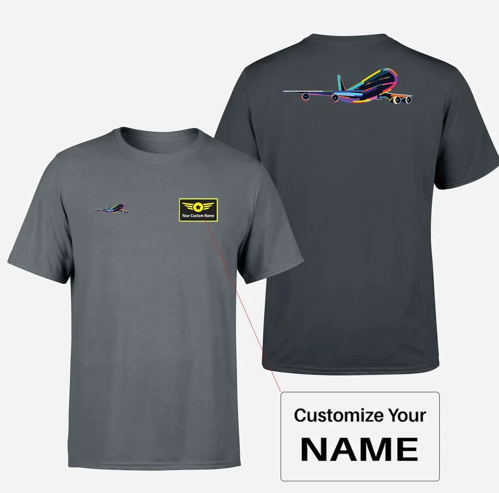 Multicolor Airplane Designed Double-Side T-Shirts - view 11