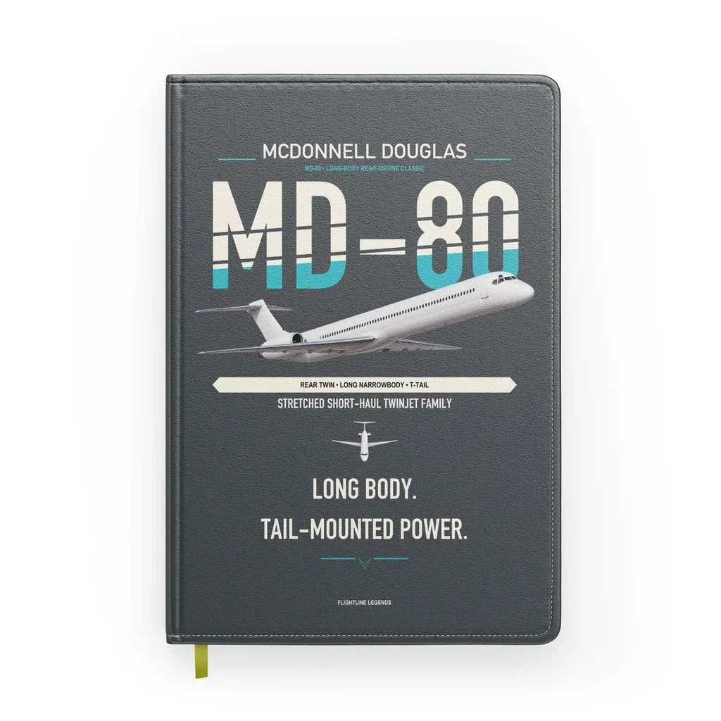 McDonnell Douglas MD-80 design on gray notebook