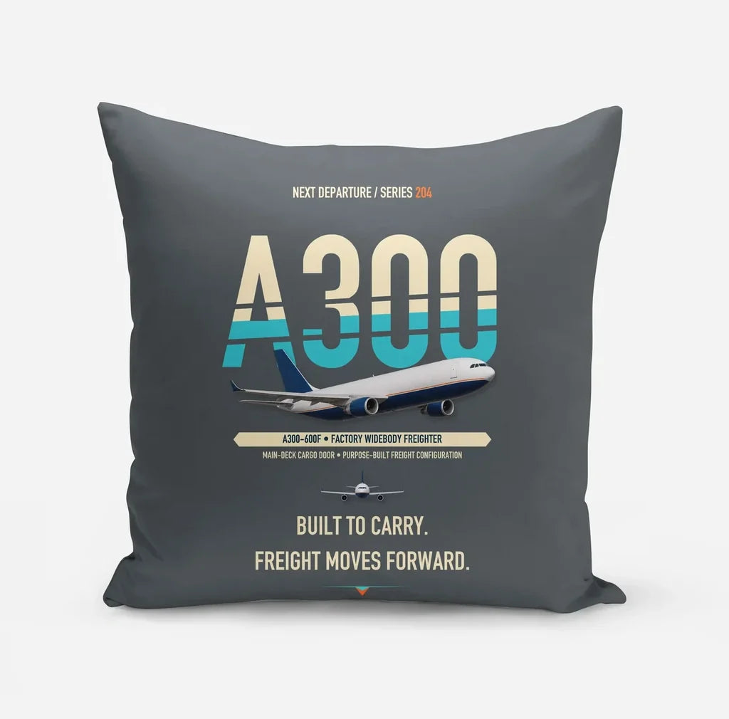 Airbus A300-600F design on gray pillow