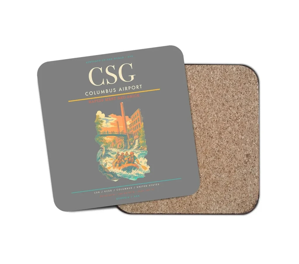 Columbus Airport (CSG) design on gray 1 piece coaster
