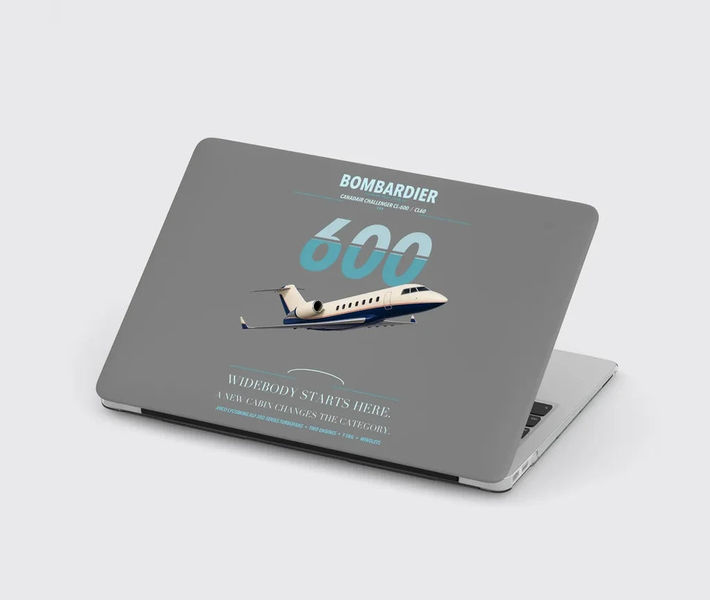 Bombardier Challenger 600 design on gray MacBook case