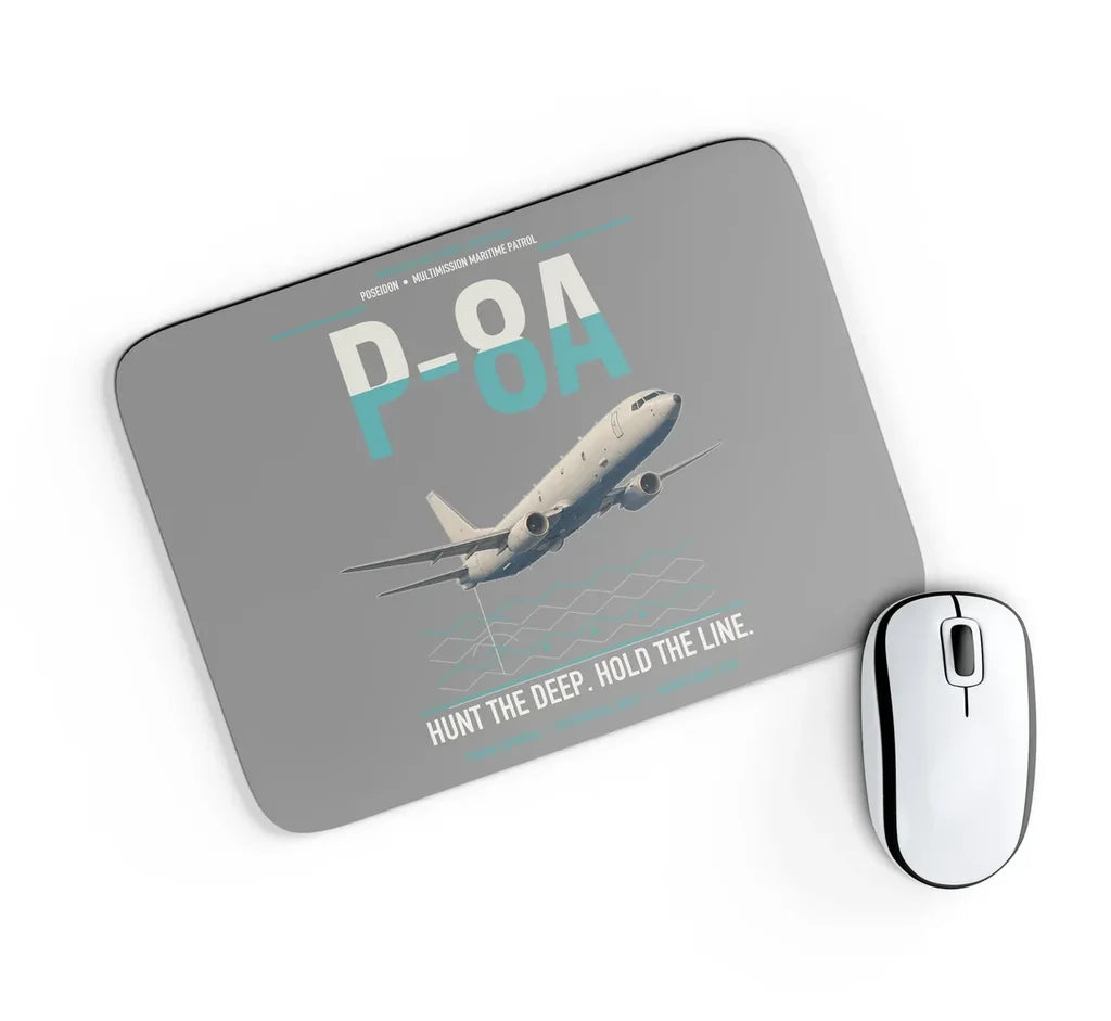 P-8A Poseidon design on gray rectangle mouse pad