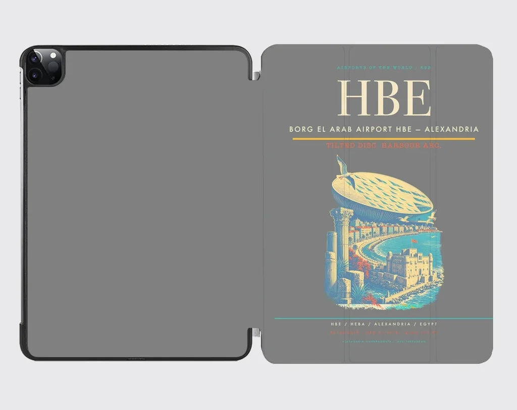 Borg El Arab Airport (HBE) design on gray ipad tablet case