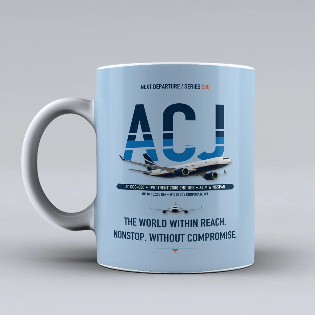 ACJ330neo Mug design on light blue airbus