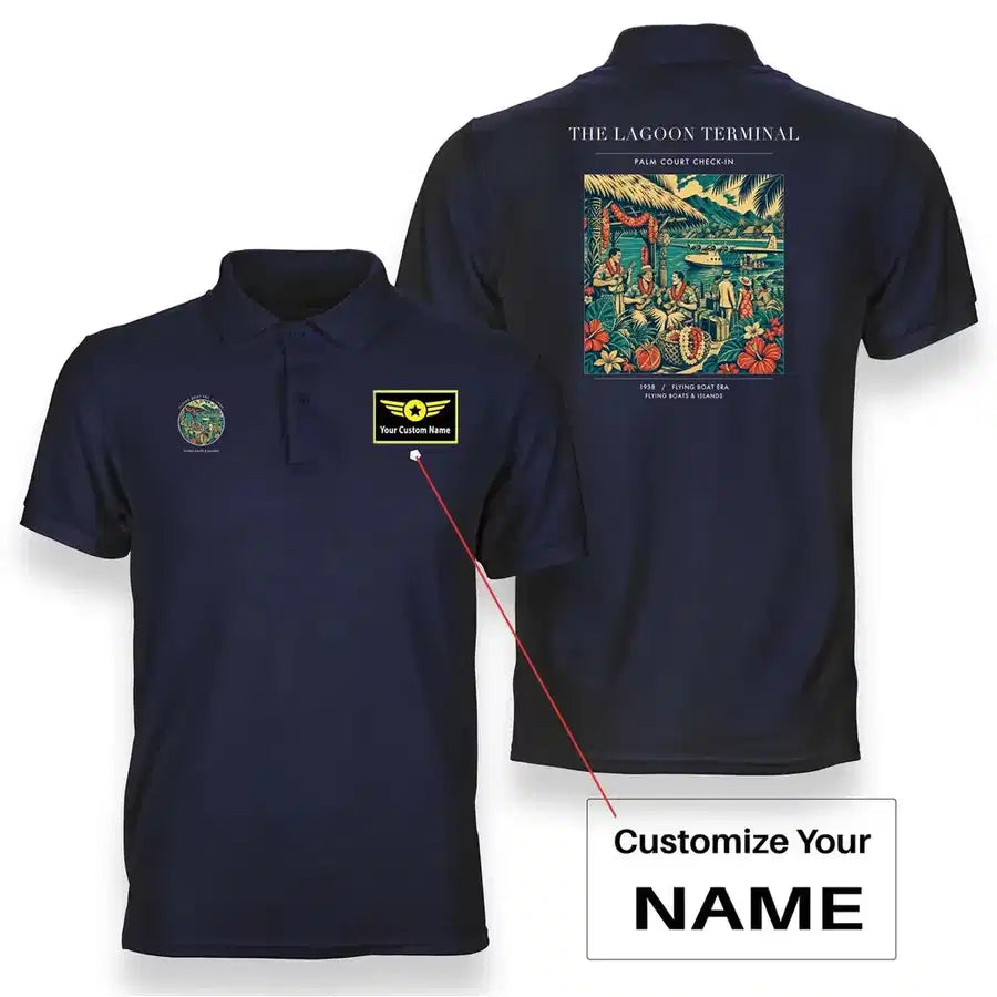 VINTAGE G4057 - The Lagoon Terminal - Double-Side Polo T-Shirt design on navyblue+name