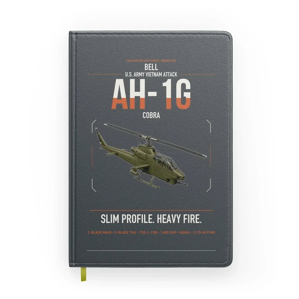 Bell AH-1G Cobra design on gray notebook