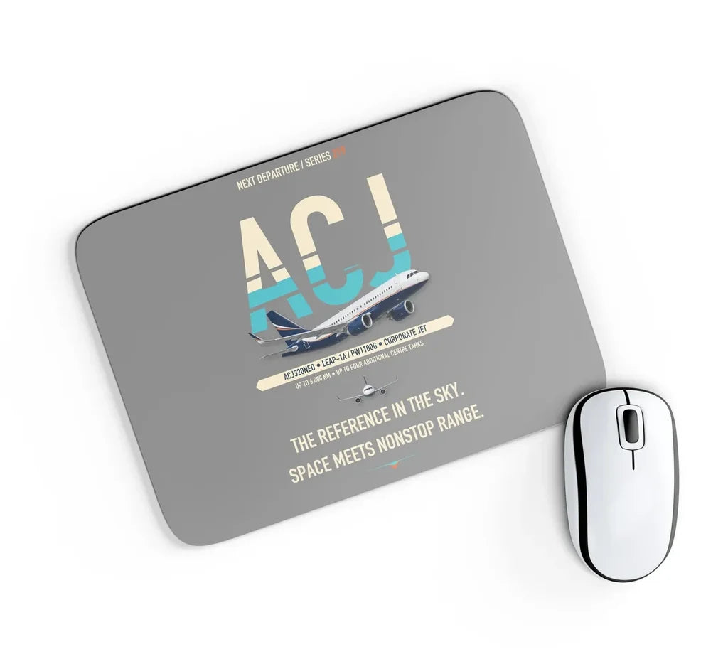 Airbus ACJ320neo design on gray rectangle mouse pad