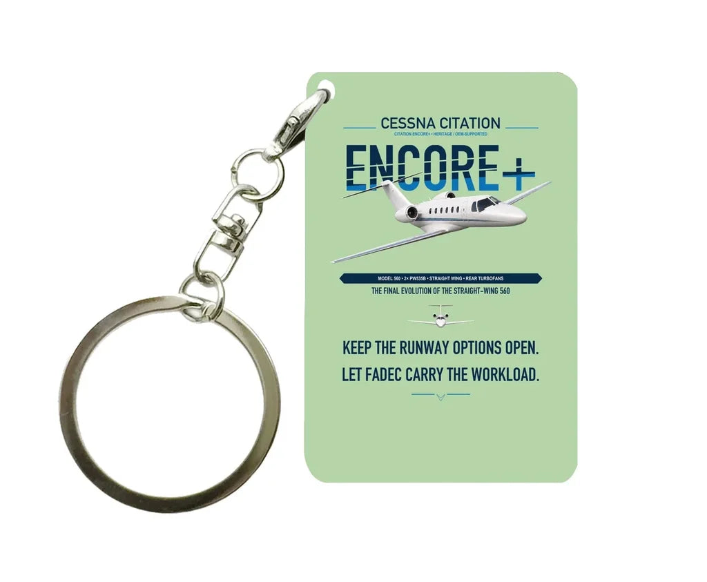 Cessna Citation Encore+ design on light green designed key chain, double-side print