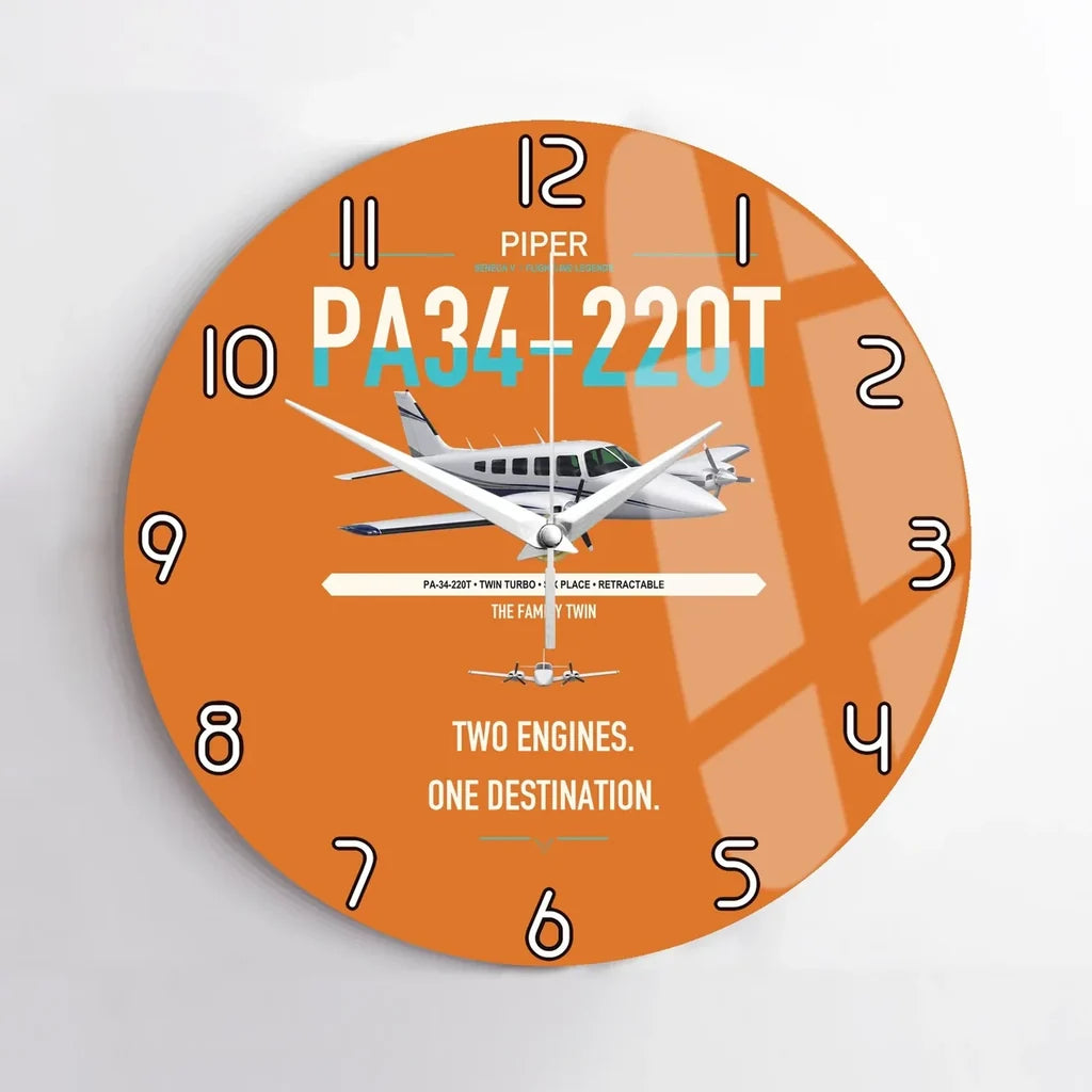 Piper PA-34-220T Seneca V design on orange no frame wall clock