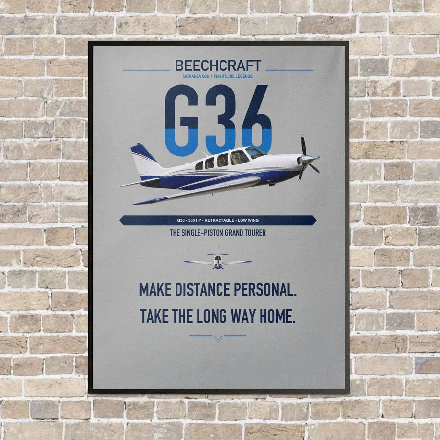 Beechcraft Bonanza G36 vertical canvas print - framed - light gray background