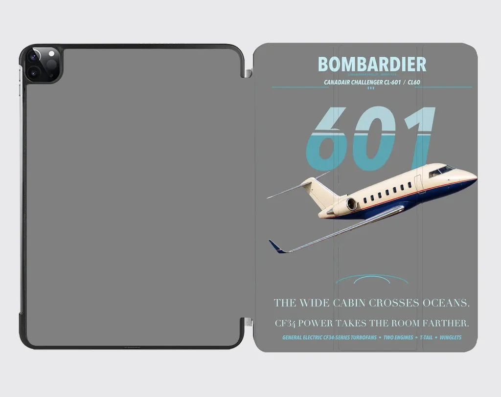 Bombardier Challenger 601 design on gray ipad tablet case