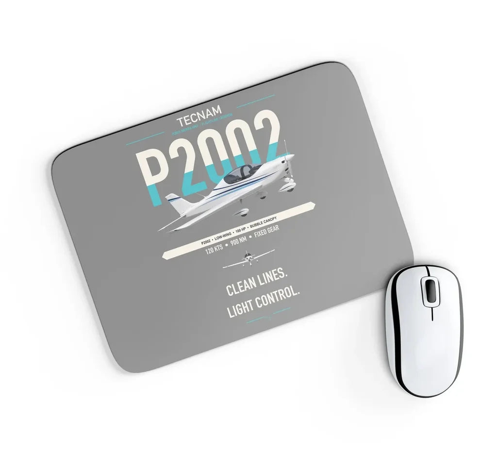 Tecnam P2002 Sierra MkII design on gray rectangle mouse pad