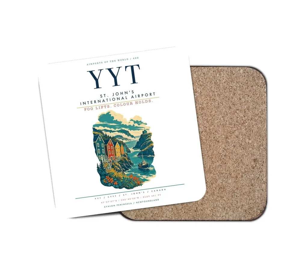 St. John's International Airport (YYT) design on white 1 piece coaster