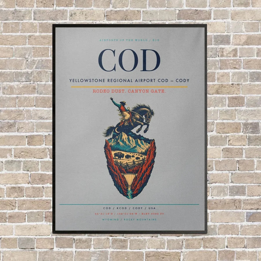Yellowstone Regional Airport COD — Cody vertical canvas print - framed - light gray background