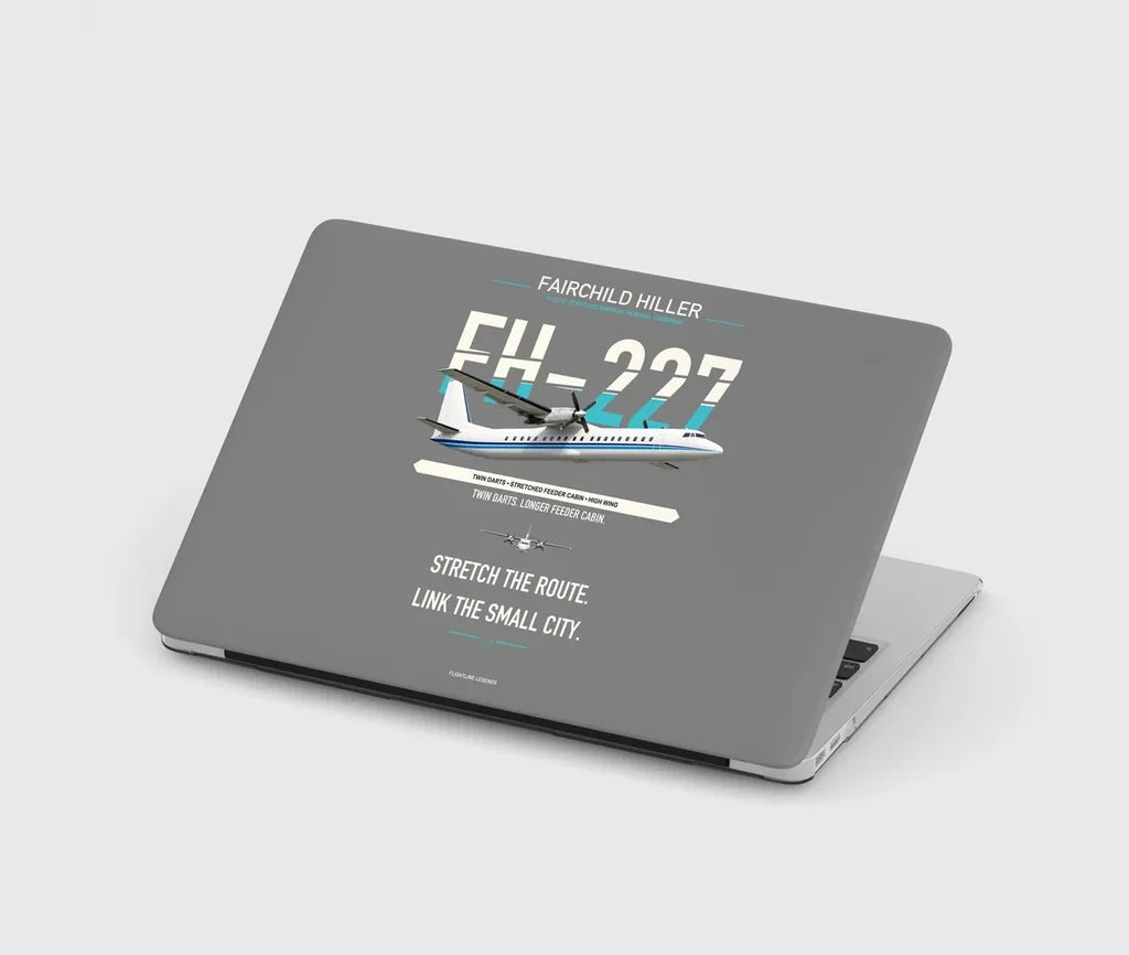 Fairchild Hiller FH-227B design on gray MacBook case