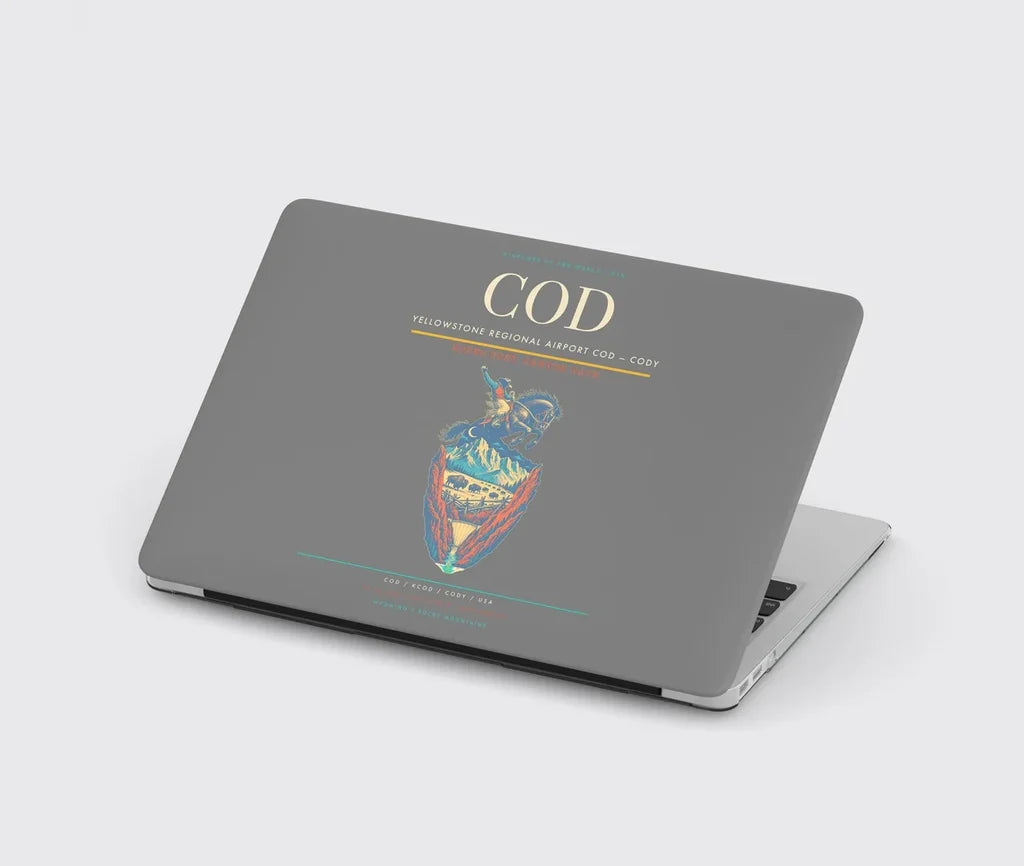 Yellowstone Regional Airport (COD) design on gray MacBook case
