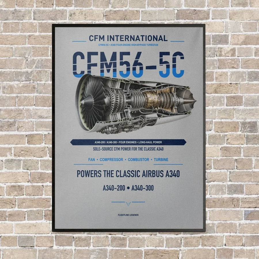 CFM56-5C vertical canvas print - framed - light gray background