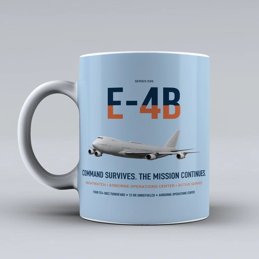 E-4B Nightwatch design on light blue ceramic mug, double-side print