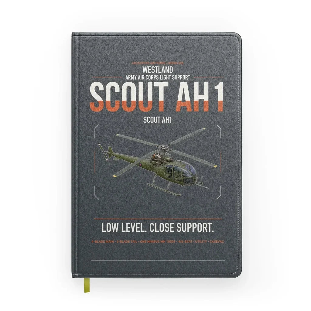 Westland Scout AH1 design on gray notebook