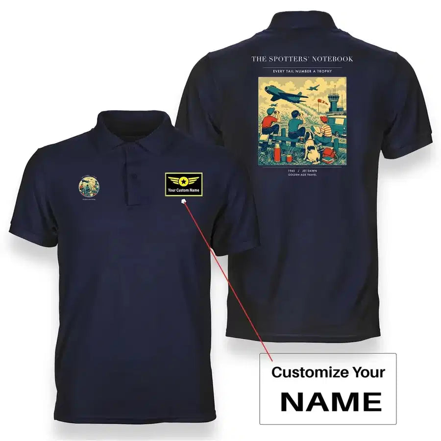 VINTAGE G4384 - The Spotters' Notebook - Double-Side Polo T-Shirt design on navyblue+name