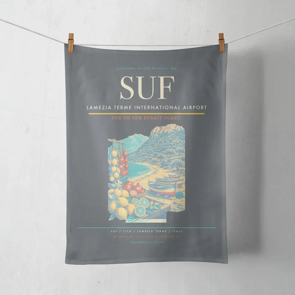 Lamezia Terme International Airport (SUF) design on gray towel