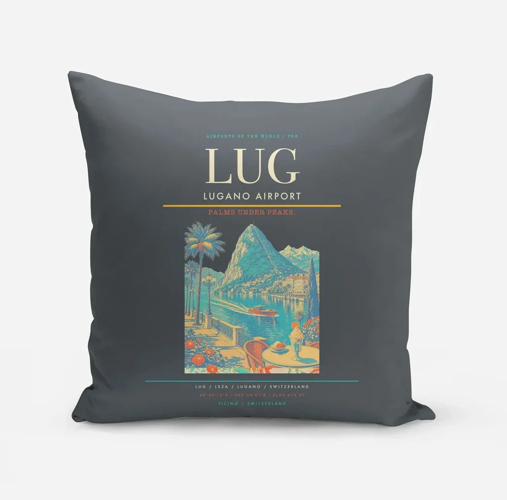 Lugano Airport (LUG) design on gray pillow