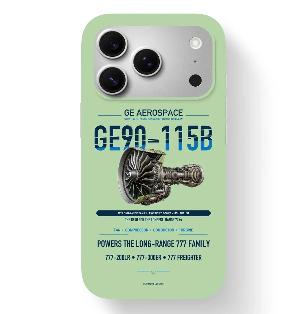 GE90-115B Case design on light green iphone case
