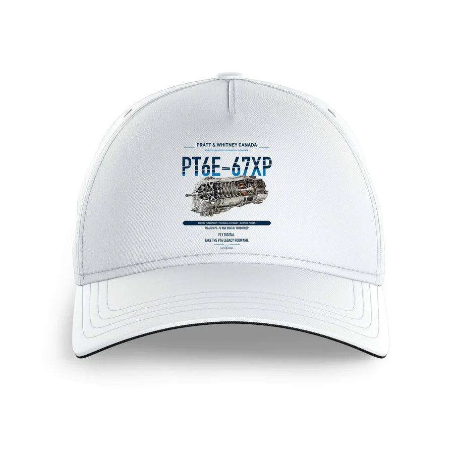PT6E-67XP design on white printed hat