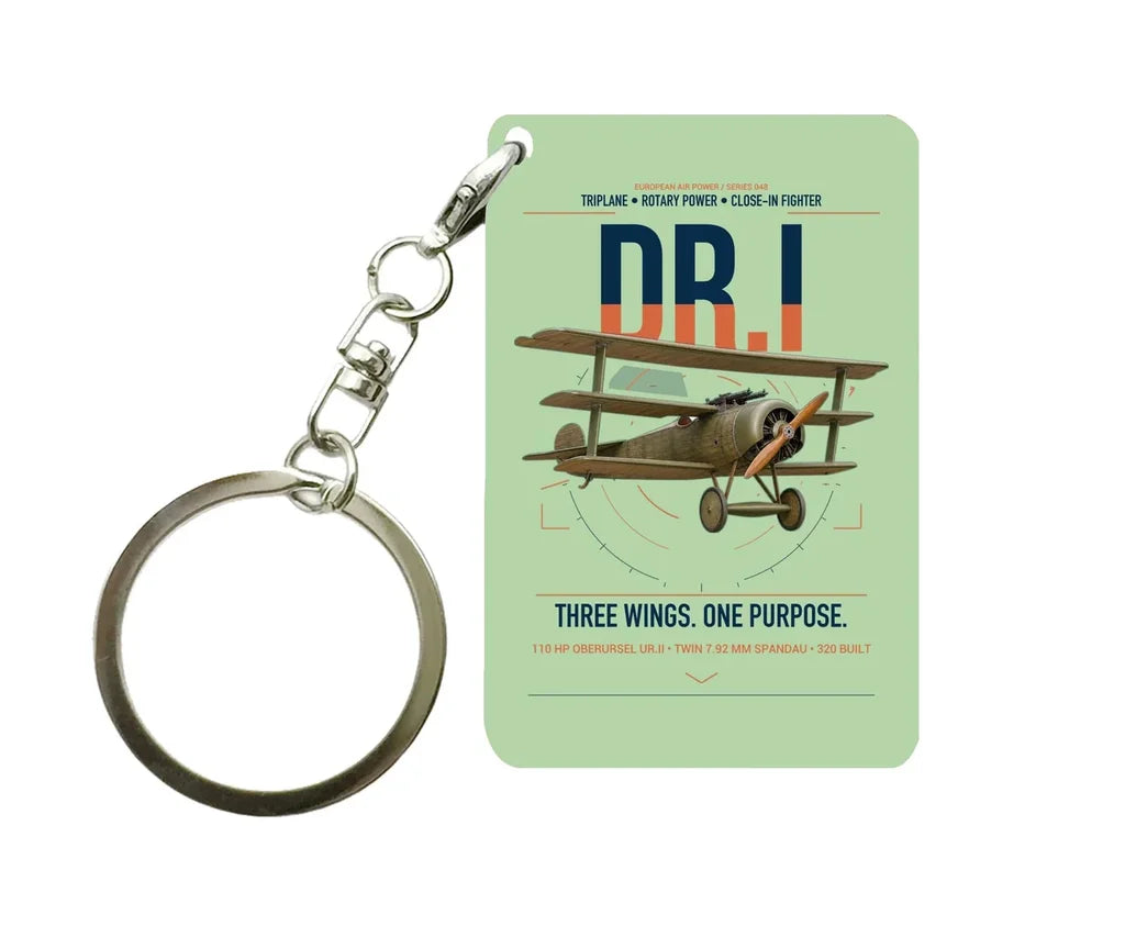 Fokker Dr.I design on light green designed key chain, double-side print