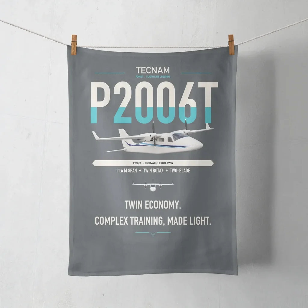 Tecnam P2006T design on gray towel