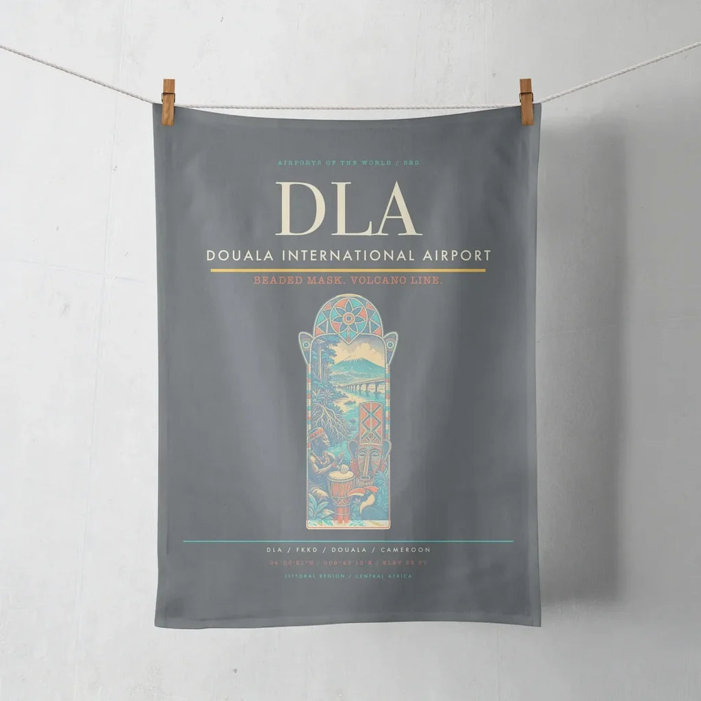 Douala International Airport (DLA) design on gray towel