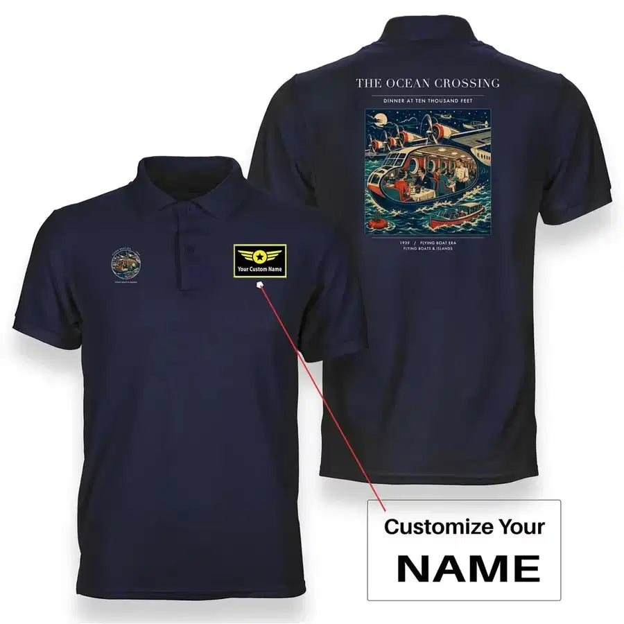 VINTAGE G4058 - The Ocean Crossing - Double-Side Polo T-Shirt design on navyblue+name