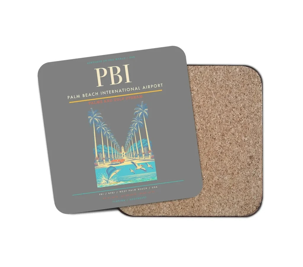 Palm Beach International Airport (PBI) design on gray 1 piece coaster