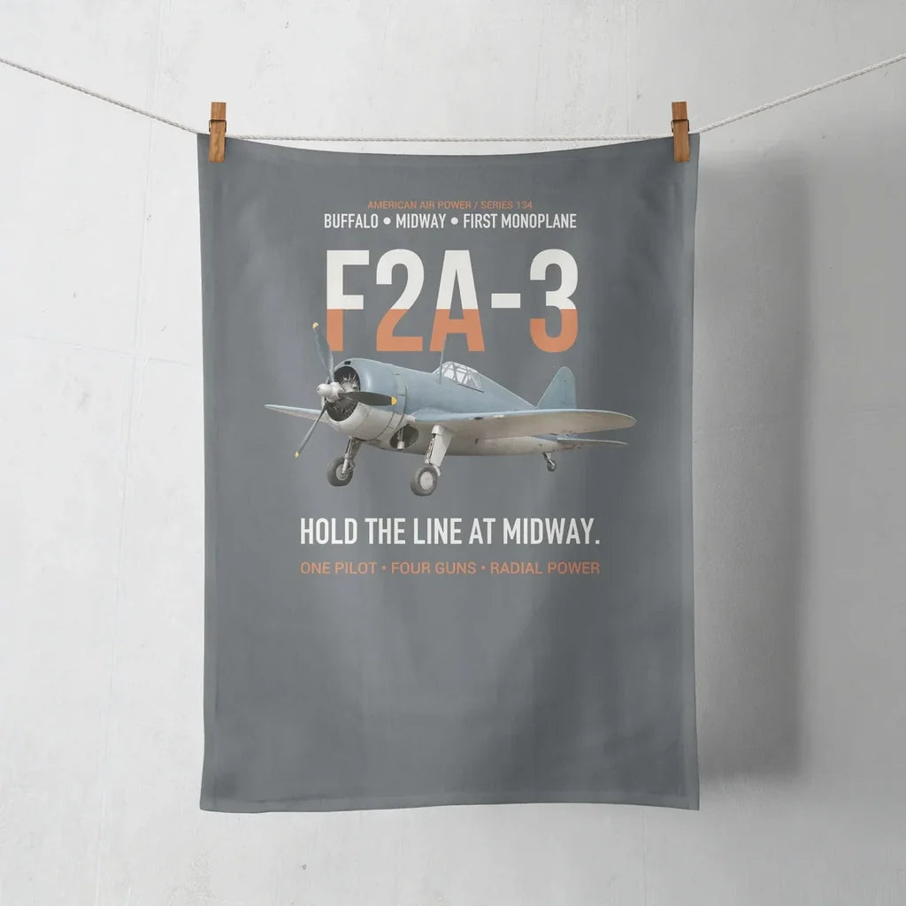 F2A-3 Buffalo Hold the Line at Midway design on gray towel