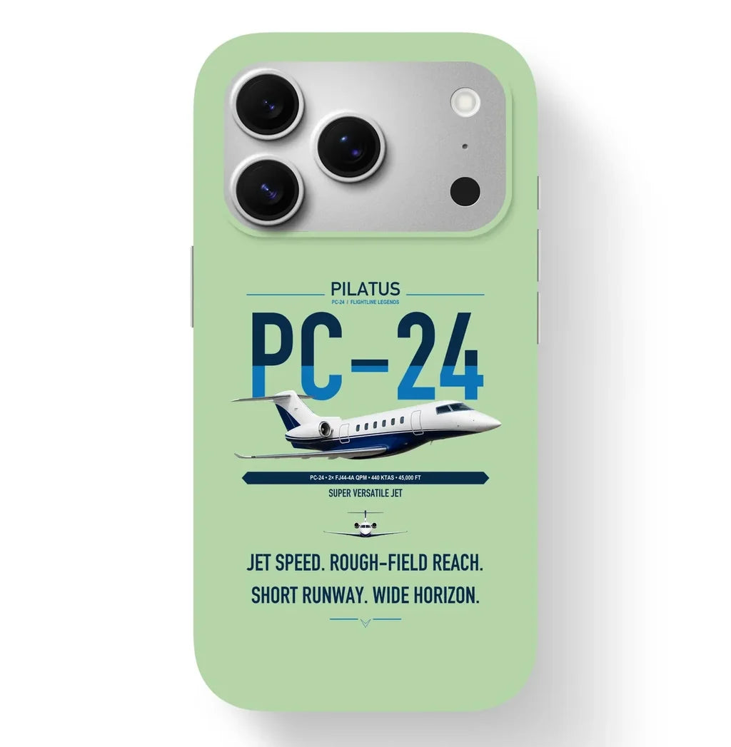 Pilatus PC-24 design on light green magsafe iphone case, for iPhone 17 Pro