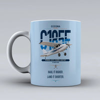 Thumbnail for Cessna A185F Skywagon design on light blue ceramic mug, double-side print